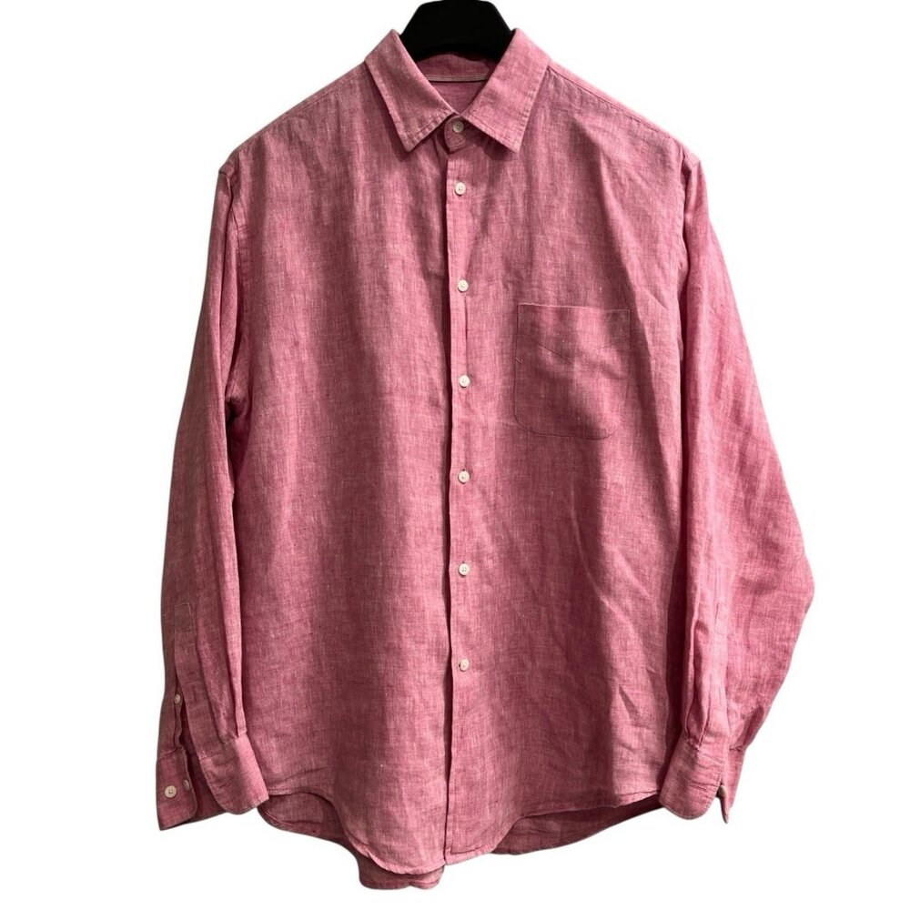 Jos A Bank Reserve Shirt Mens M Pink Linen Button Down Summer Coastal Beachy